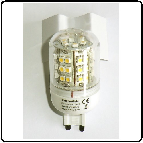 G9 LEDpære 48 SMD, 230V/2,5W, varm/hvid